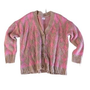 Cotton-on Super Soft and Fuzzy Cardigan Sweater in Pink and Tan Print Size Large